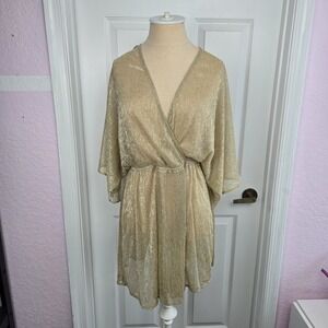Lulus Womens Sheer Gold Metalic Swim Suit Cover-up Size M Kaftan Resort Wear